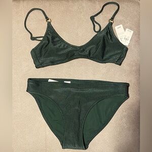Aerie Ribbed bikini top + full coverage bottoms- SMALL
